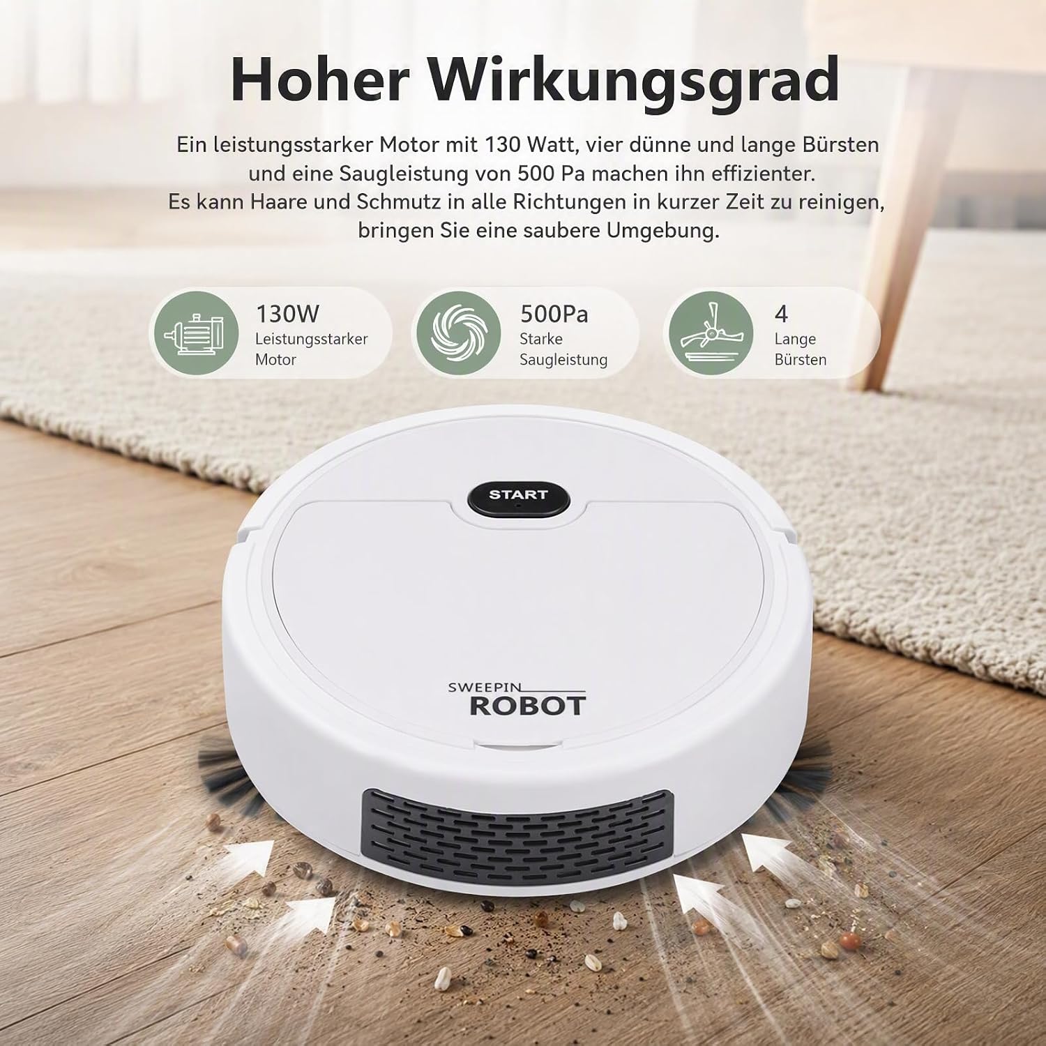 3-in-1 Mop Function Robot Vacuum Cleaner, 500 Pa 30 Min Running Time Plastic White Robot Vacuum Cleaner Robot Mop Robot Sweeper with Suction Station for Hard Floors Wood Marble – Bild 8