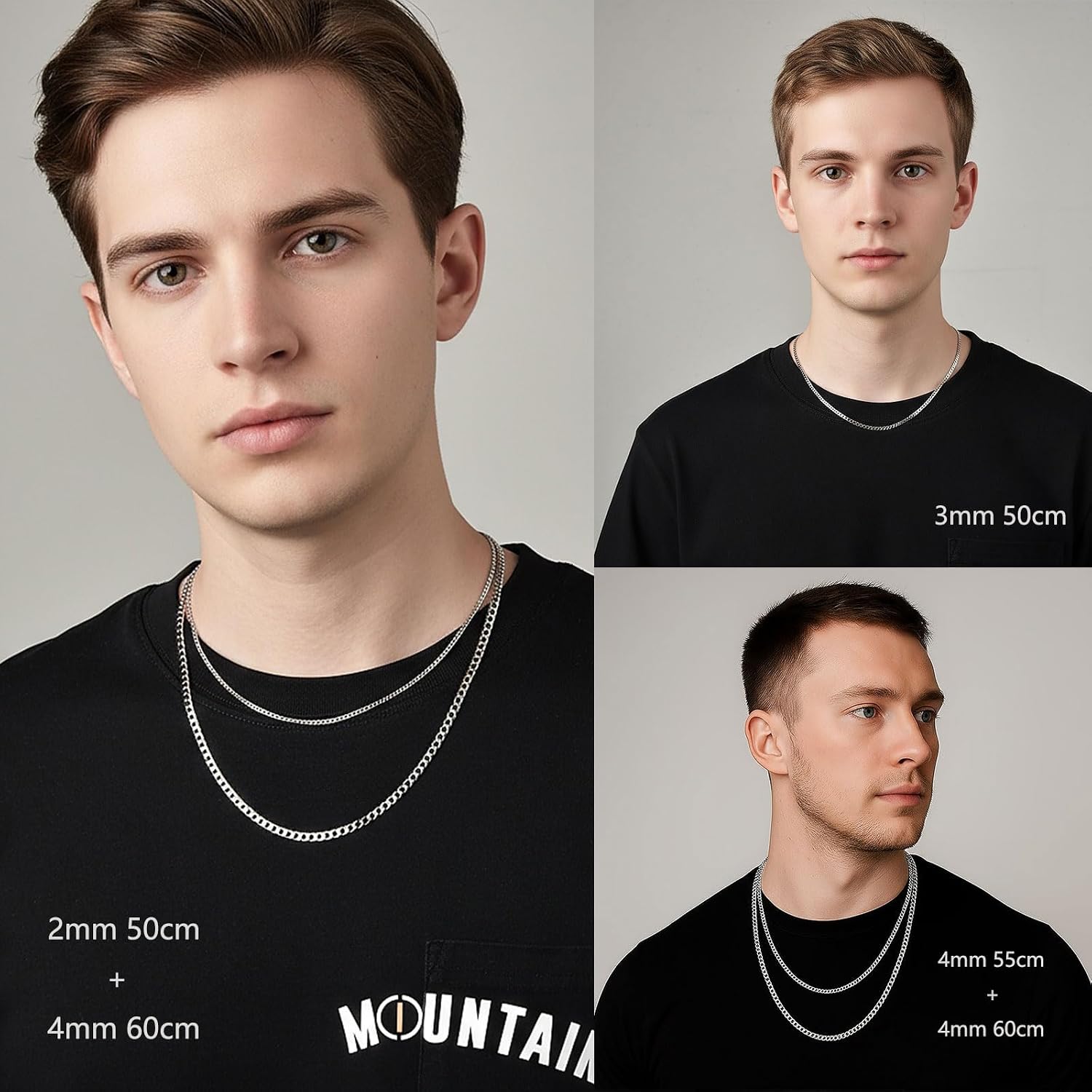925 Sterling Silver Curb Chain Real Silver Chain for Men Women 2/3/4mm Wide Thin Super Flat Multi-Row Chain High Quality Classic Necklaces for Everyday Use 45-65cm – Bild 6