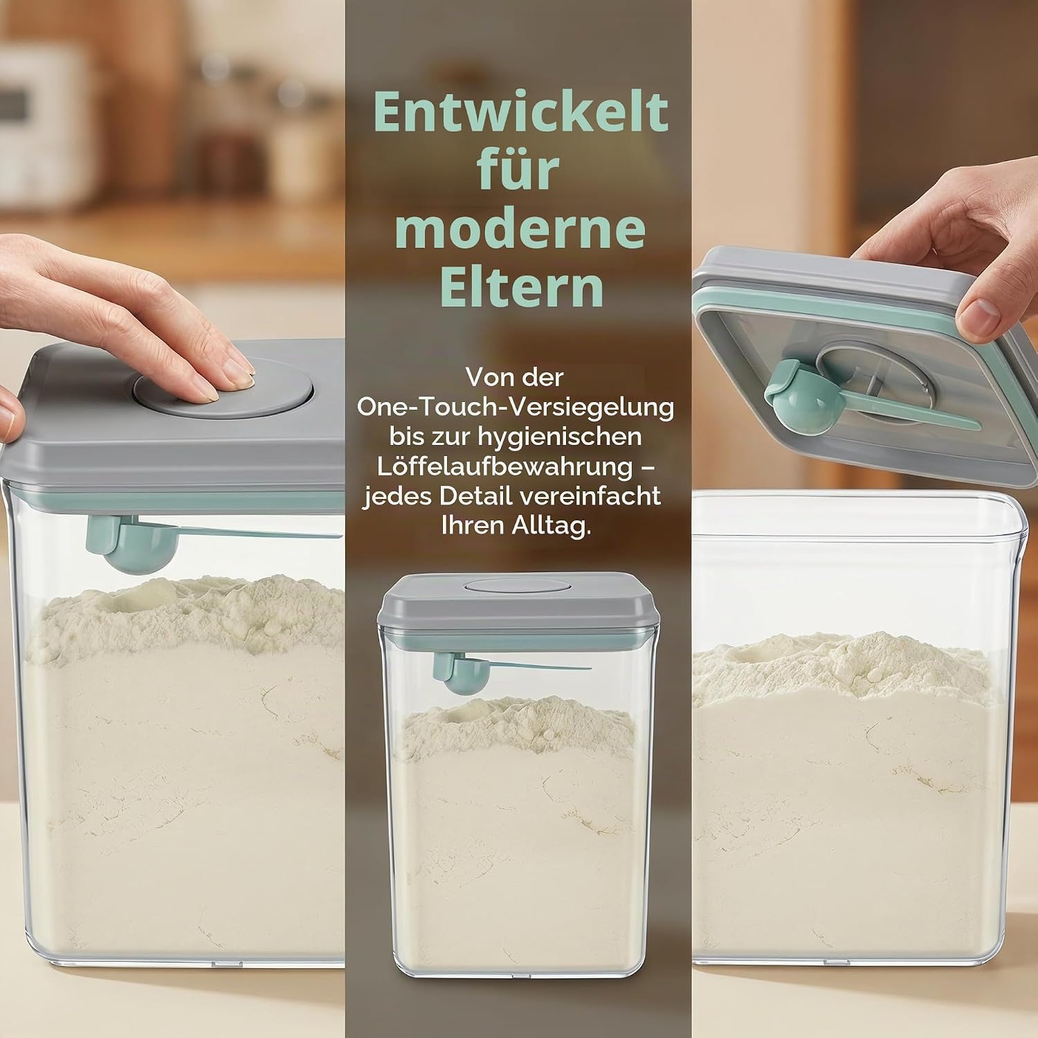 Milk Powder Dispenser 2300 ml Transparent with Spoon and Brush – Bild 3
