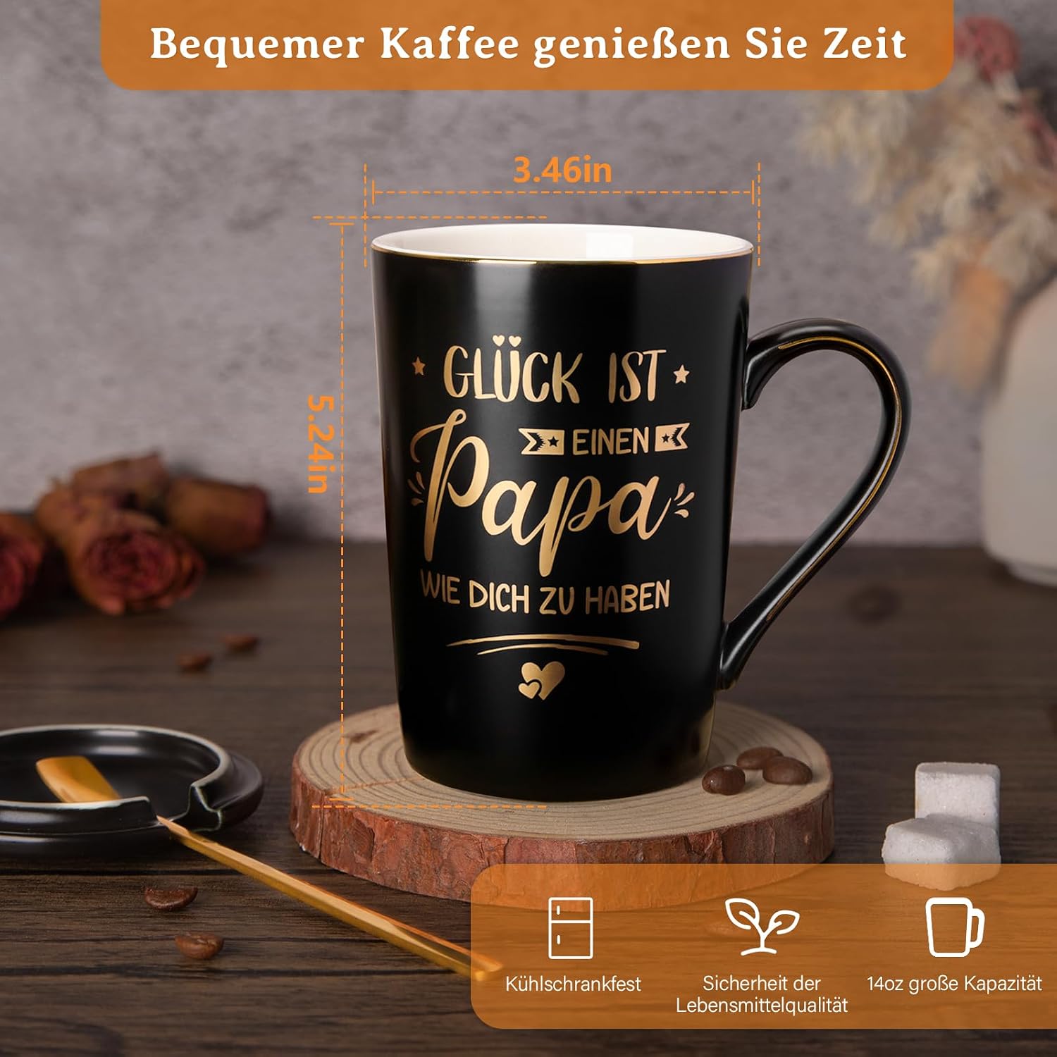 Papa Gift - 14 oz of All Times, Black Decorative Coffee Mug – Bild 4