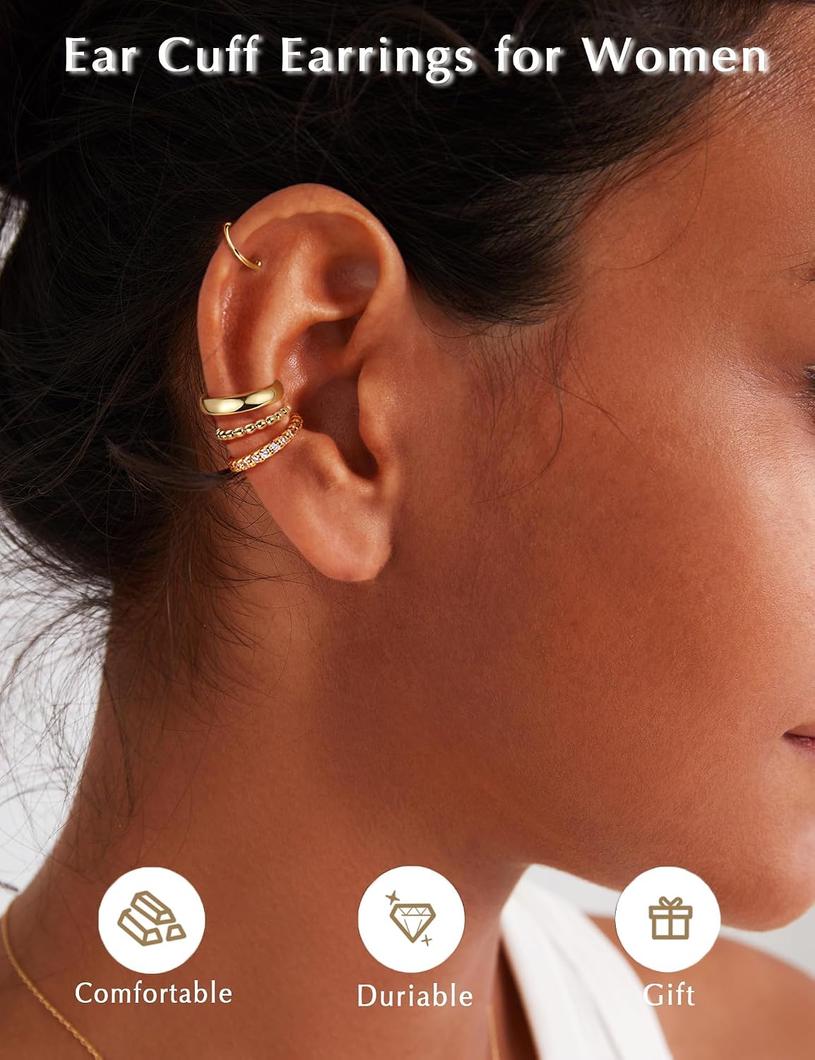 Morfetto Ear Cuff Set for Women Without Piercing - 4 Pairs 14K Gold-Plated Ear Cuffs Fake Helix Non-fading Cartilage Earrings for Unpierced Use, Adjustable Ear Cuffs in Gift Box – Bild 2