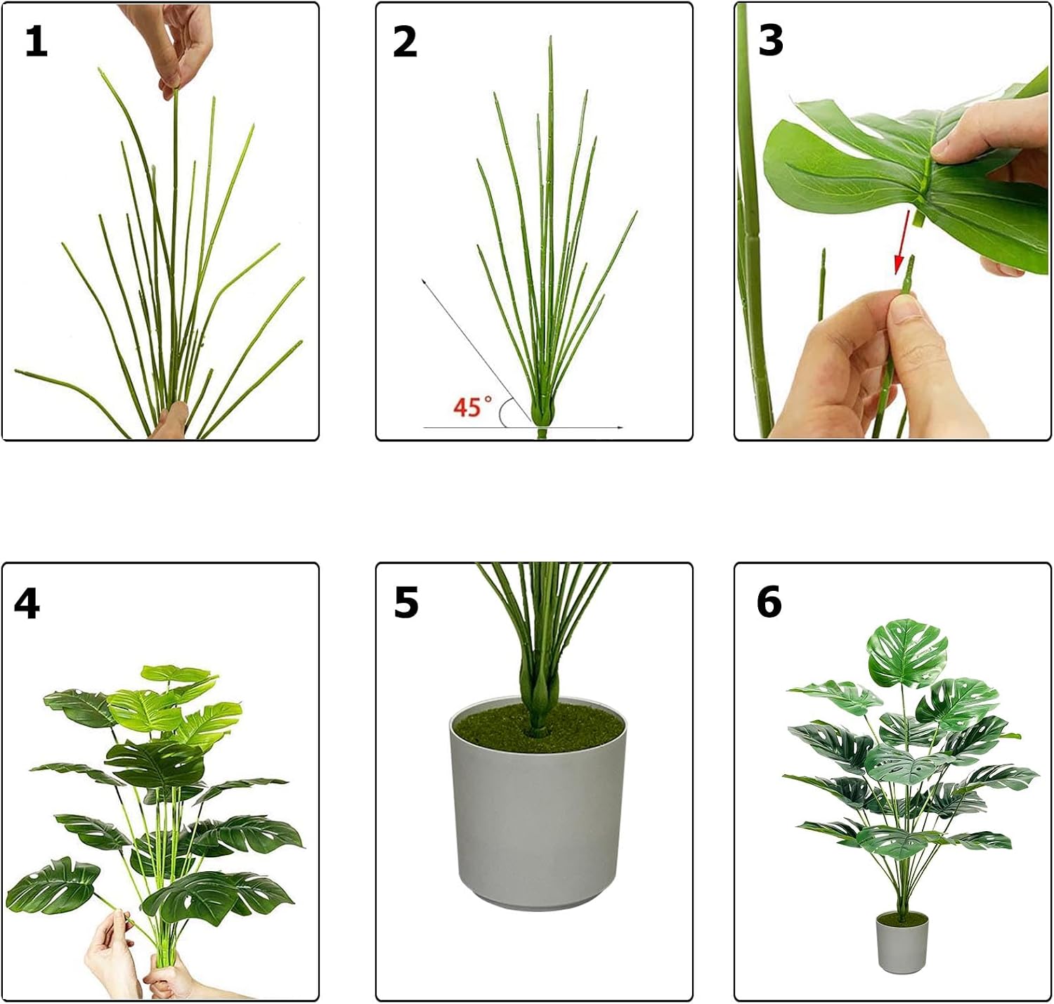 Artificial Plant Like Real Plastic Artificial Plants Large in Pot Artificial Palm Tree Fake Palm Tree Decoration Bathroom Living Room Bedroom Balcony Wedding Indoor Outdoor Decoration (75 cm, Green, Large Monstera) – Bild 7