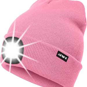 ATNKE LED Light Up Beanie Hat, Rechargeable USB Running Beanie with Extremely Bright 4-LED Flashing Alarm Headlight
