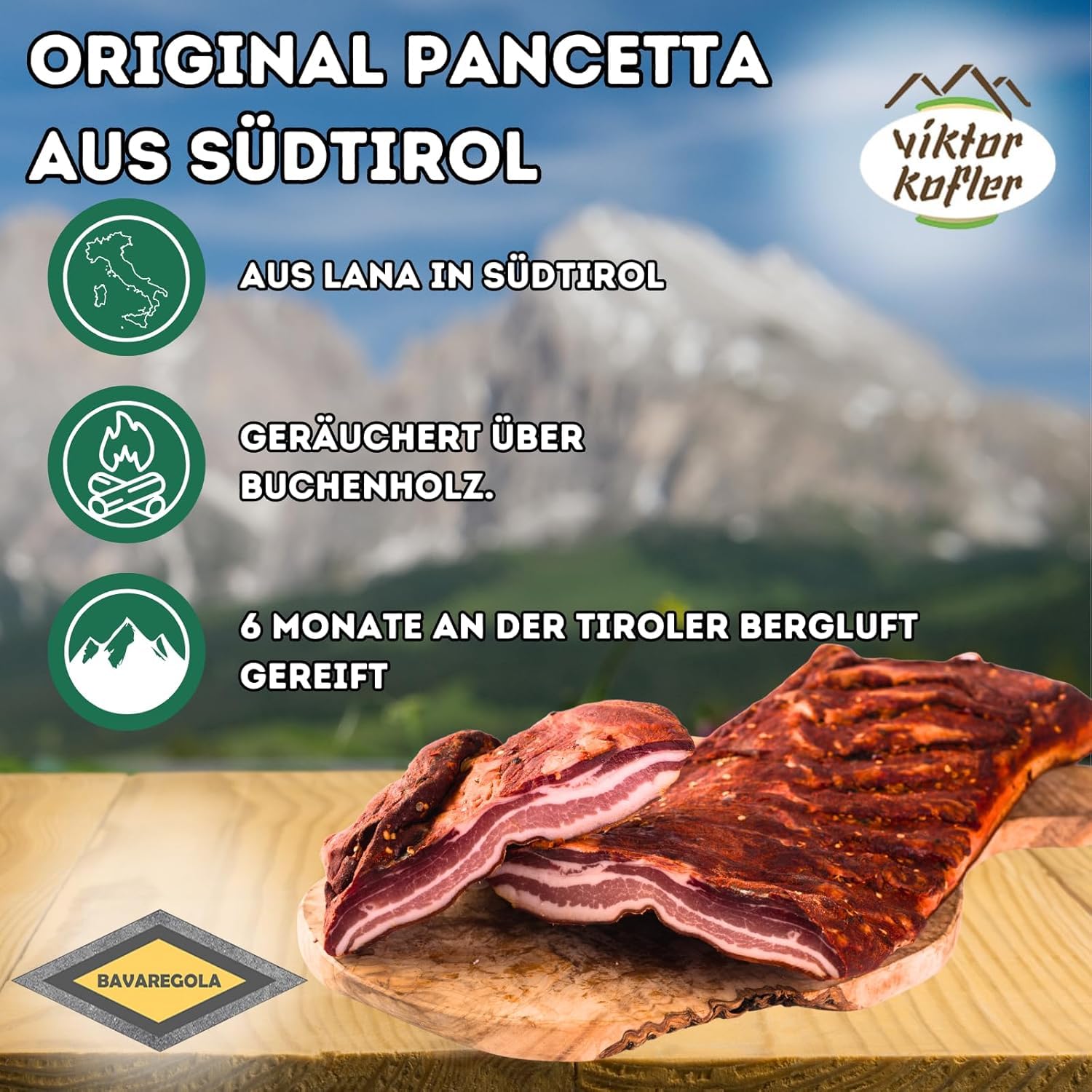 BAVAREGOLA Pancetta from South Tyrol – 300 g – Original Bacon from Italy – Smoked & Air Dried in One Piece – South Tyrolean Bacon Specialty – Bild 5
