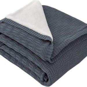 MYLUNE Home Sherpa Blanket, Cotton Knitted Blanket, Oeko-Tex, 180 x 200 cm, 660 GSM Thick Cuddly Blanket, Fluffy Sofa Blanket, Bedspread, Bed Throw, Warm Crochet Blanket, Winter Blanket, Anthracite