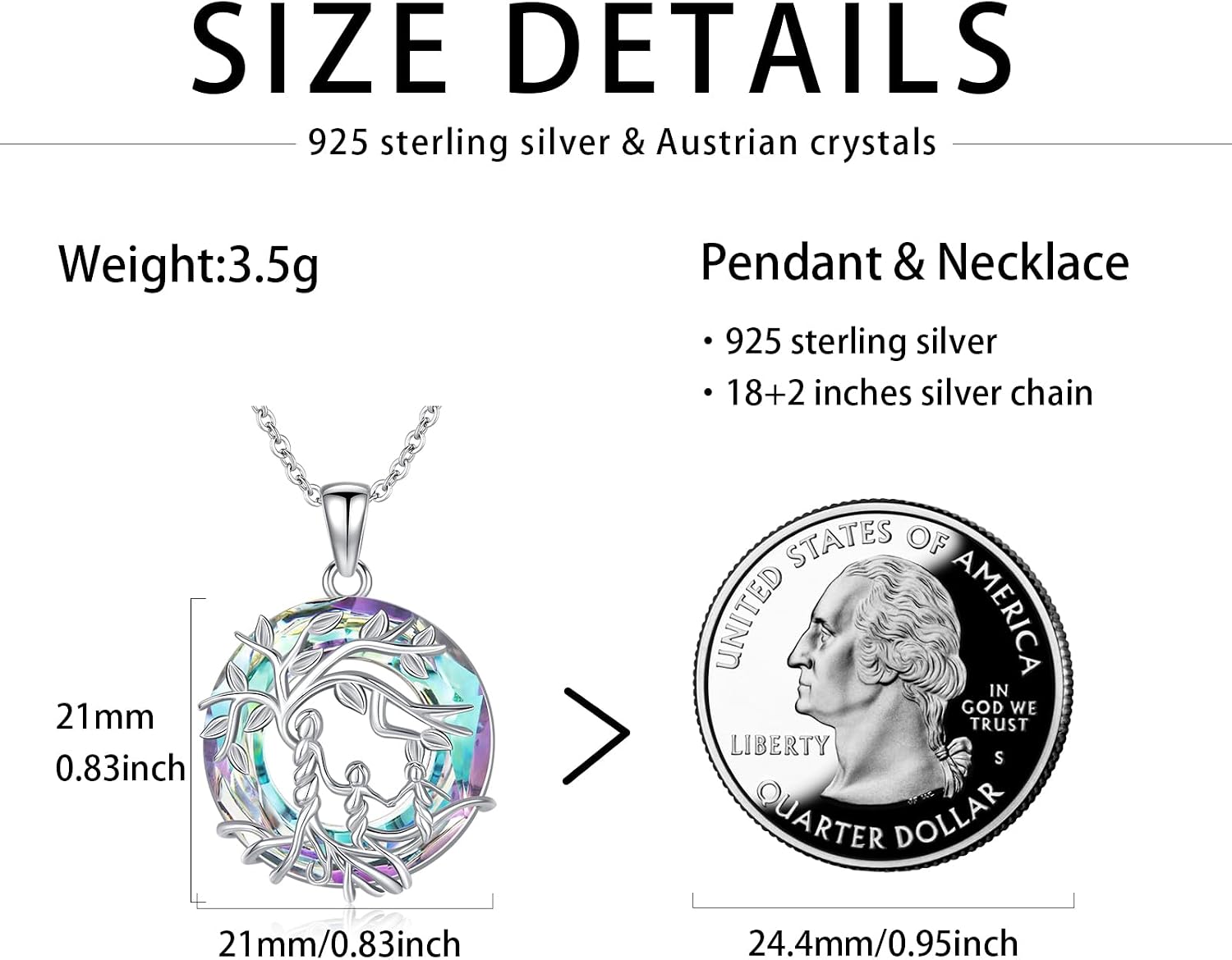 Women's Tree of Life Necklace 925 Sterling Silver Mother Children Daughter Son Tree of Life Family Heart Pendant Jewellery Gifts for Mum Girls – Bild 5
