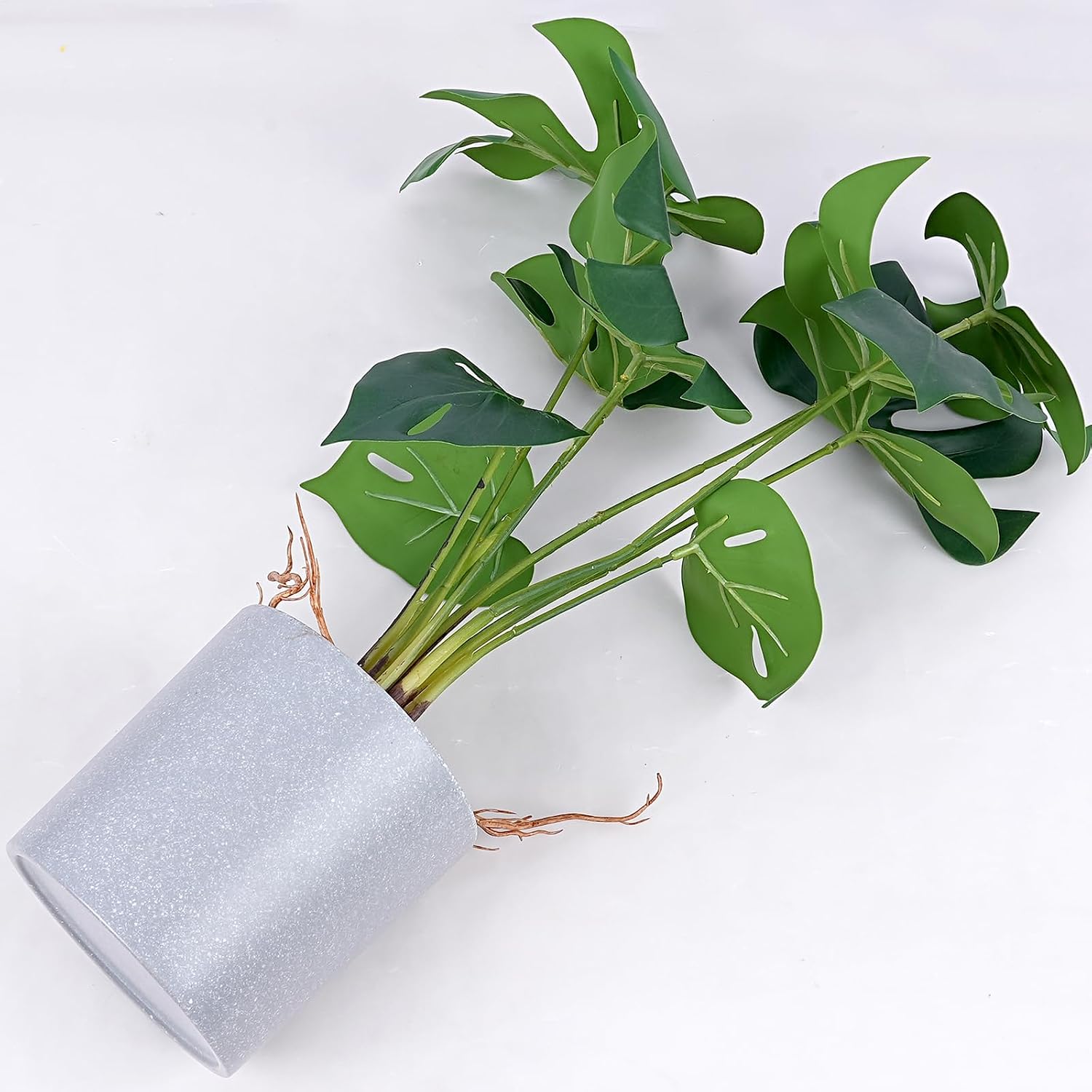 Artificial Monstera Plant 43 cm in Grey Pot 9 Leaves Realistic – Bild 5
