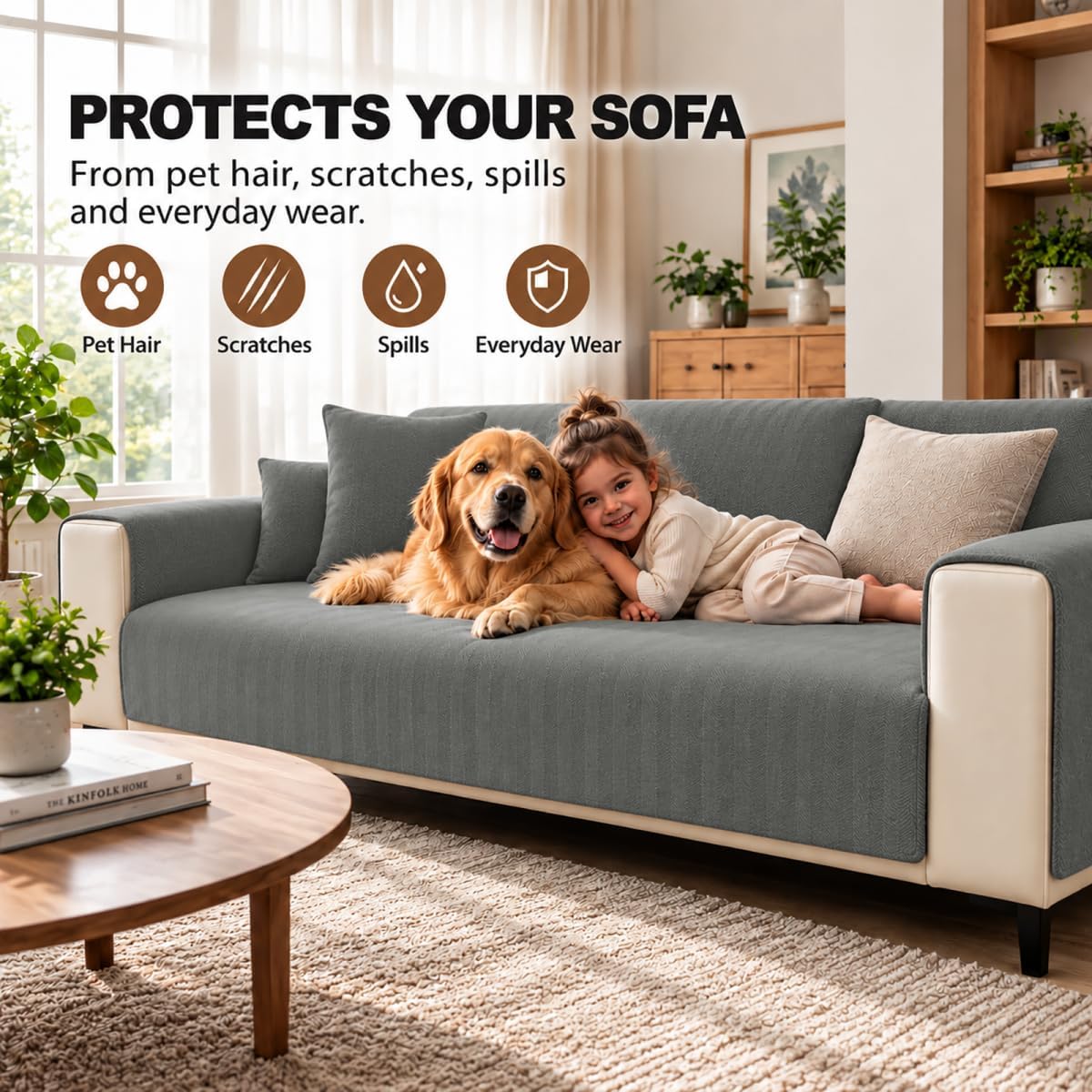 Sofa Cover, Throw Blankets for Sofa, Sofa Protector Non-Slip, Sofa Blankets for Seat, Sofa Cover L Shape 1/2/3/4-Seater Corner Sofa Cover, Couch Throw Dog Cat, Grey, 70 x 70 cm – Bild 7