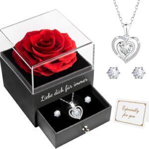 Miofula Eternal Rose Gifts for Women, Infinity Rose Box with Heart Necklace Earrings Silver 925, Flower Chain Birthday Gift for Women, Mum, Grandma, Girlfriend Gift, Christmas, Birthday, Anniversary