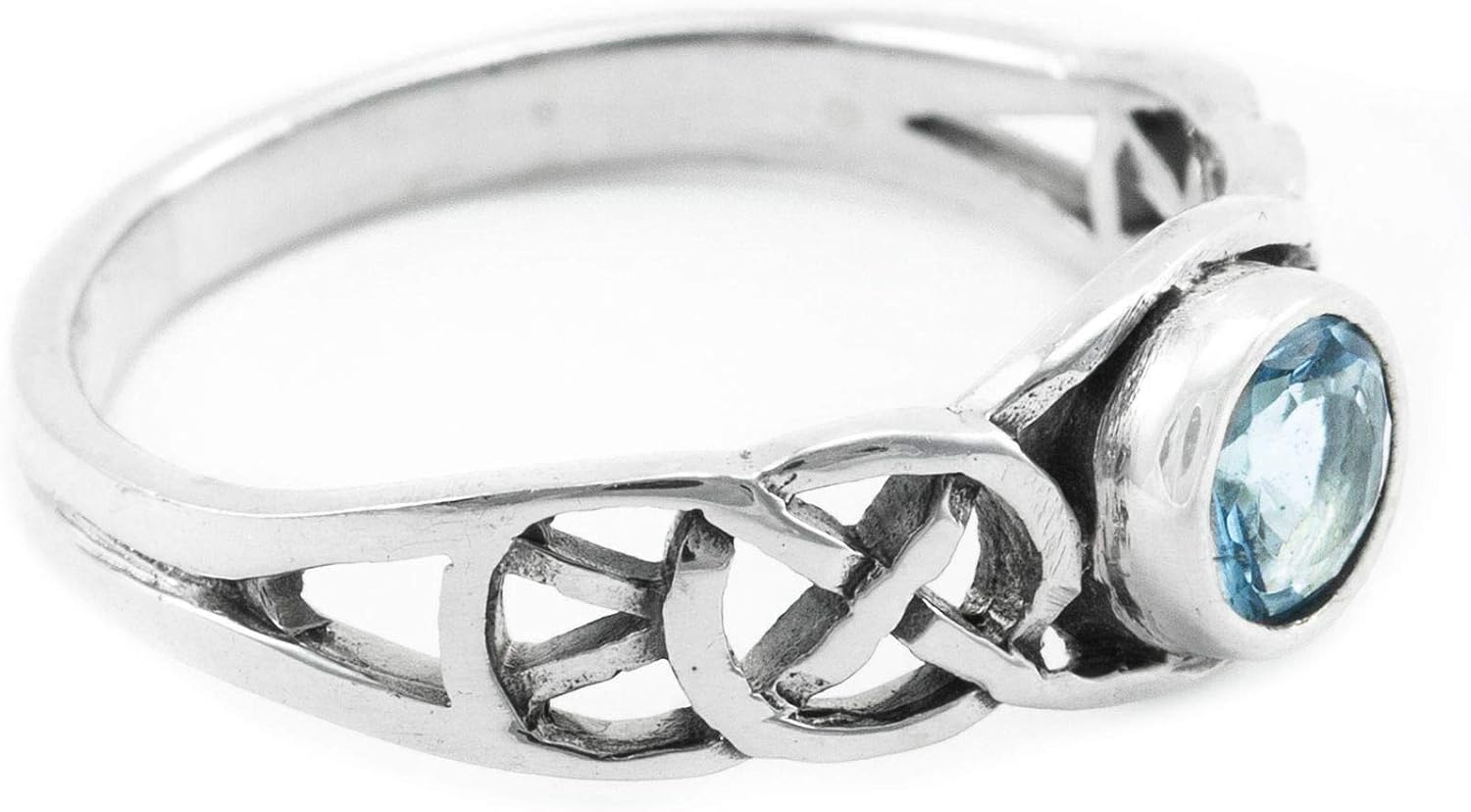 WINDALF TÂMIA Celtic Ring 6mm Blue Topaz Engagement Ring with Cubic Zirconia 925 Sterling Silver – Bild 7