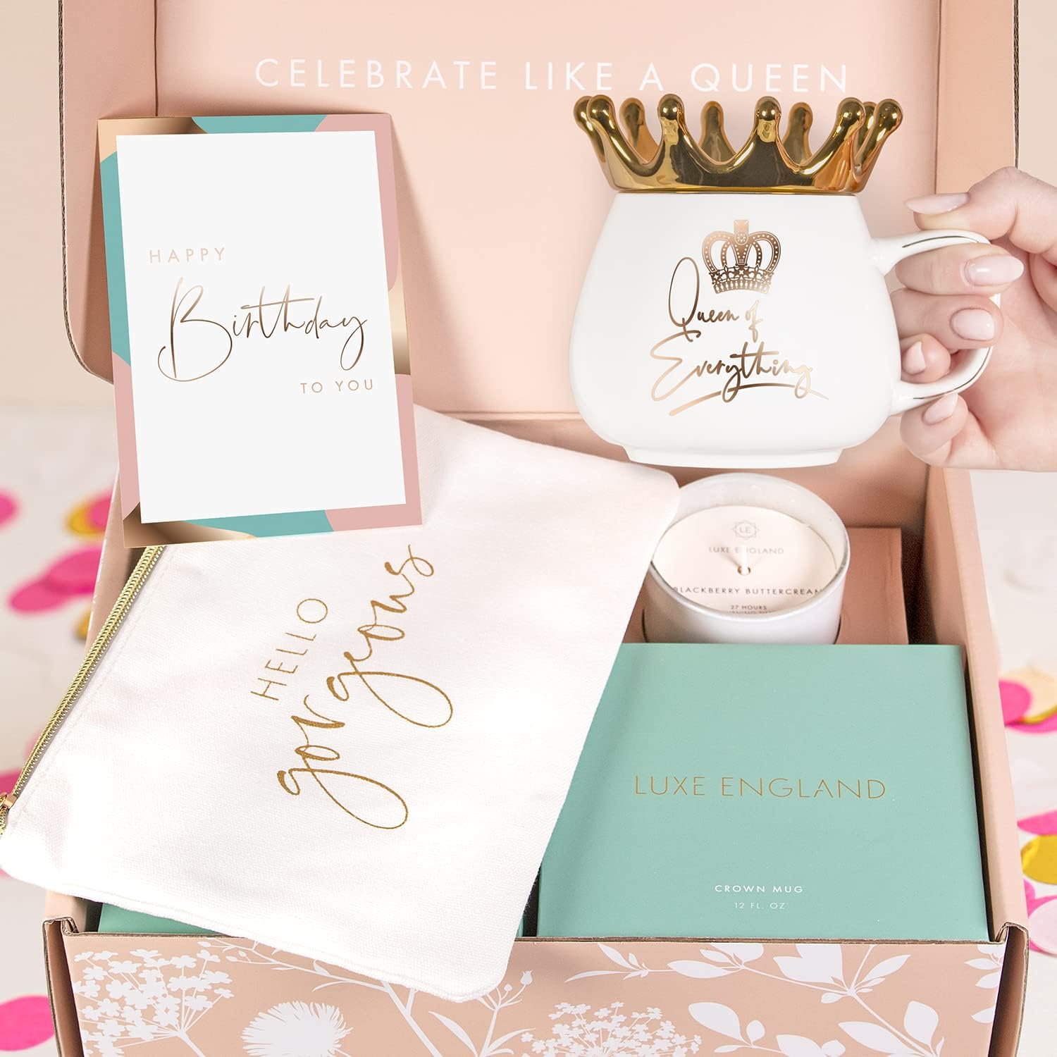 Happy Birthday Box for Women - Unique Birthday Gifts Best Friend, Sister, Daughter, Mother - Gift Baskets Her Birthday from Luxe England Gifts, Pink and Turquoise – Bild 9