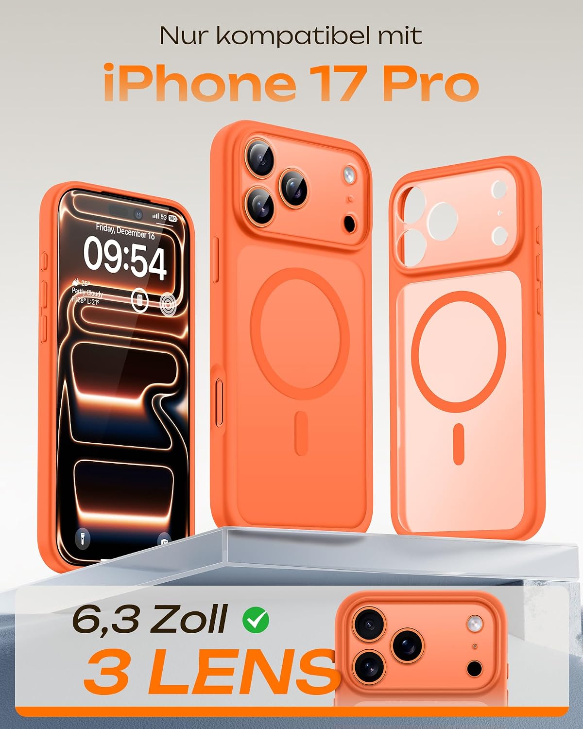 TOCOL Case for iPhone 17 Pro, Compatible with MagSafe, Orange – Bild 2