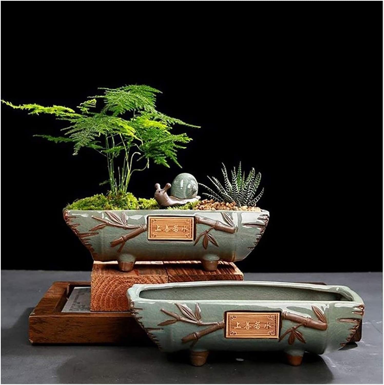 Bonsai Pots - Large Rectangular Creative Ceramic Flower Pot, Vintage Stone Design for Green Plants, Great for Meaty Plants, Chinese Style – Bild 5