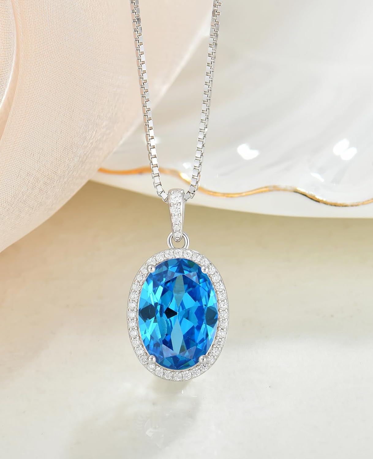 YL Birthstone Necklace 925 Sterling Silver Oval Pendant Chain Birthstone 5A Cubic Zirconia Jewellery Gifts for Women Mum – Bild 2