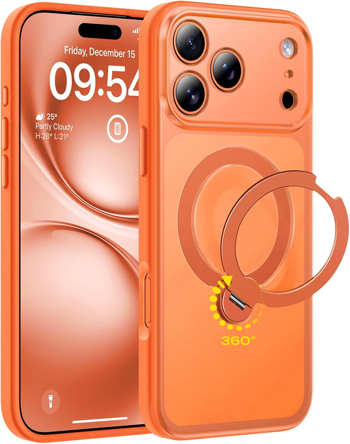 TOCOL für iPhone 17 Pro Hülle mit Ständer, 360° Drehbarem, Orange