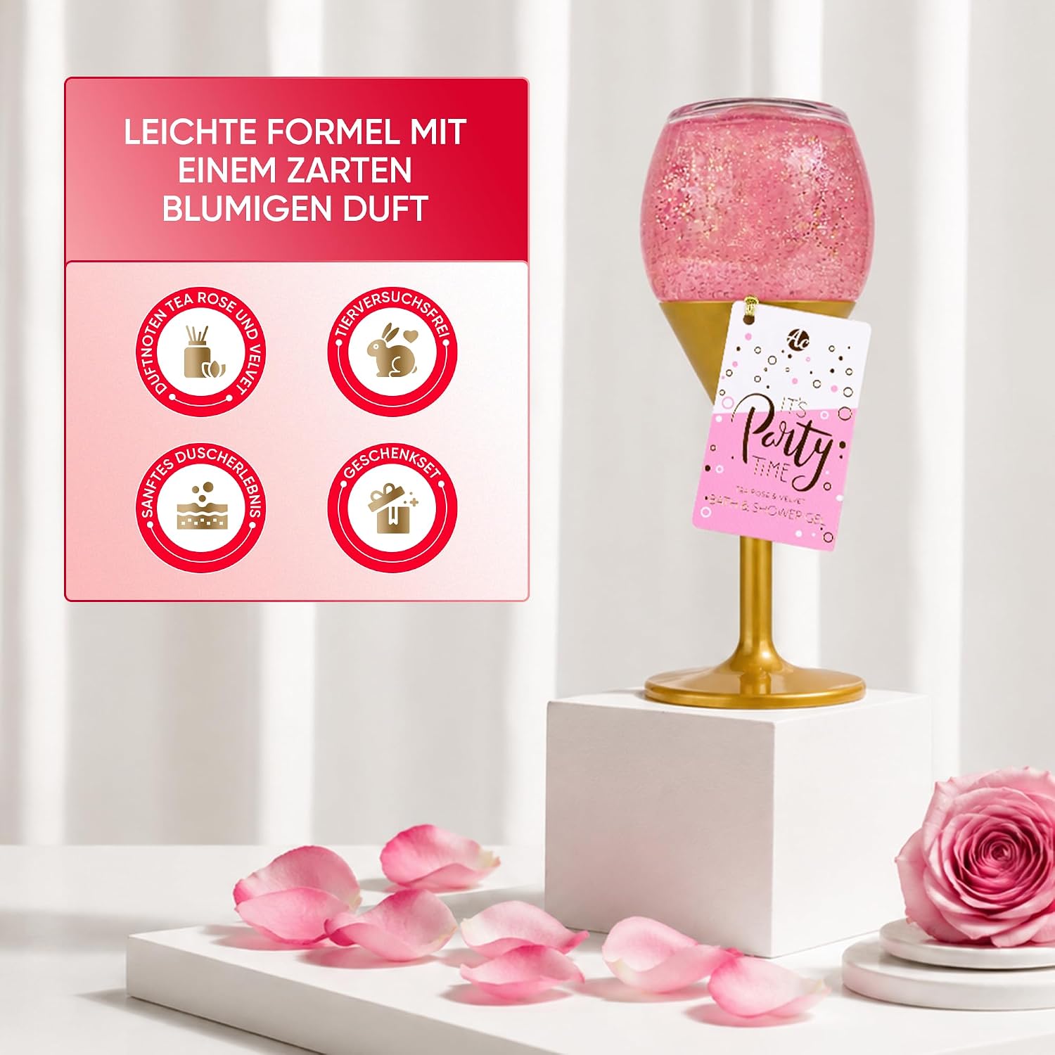 Accentra Let's Celebrate Shower Gel in Champagne Glass Effect Tea Rose & Velvet – Bild 5