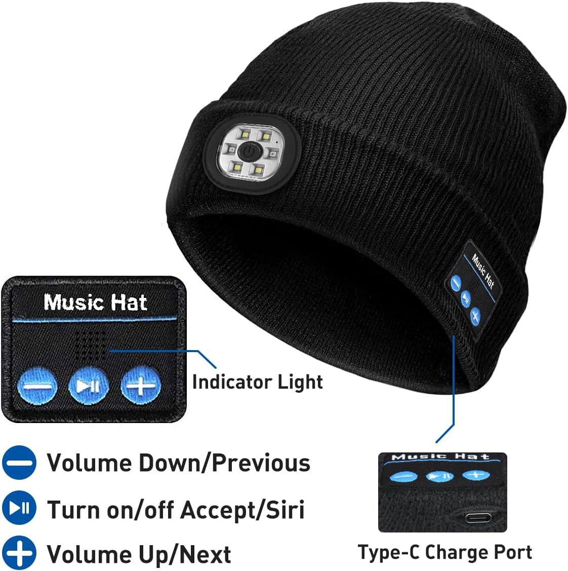 Lenski Gifts for Men Women Bluetooth Beanie Hat with LED Light – Bild 3