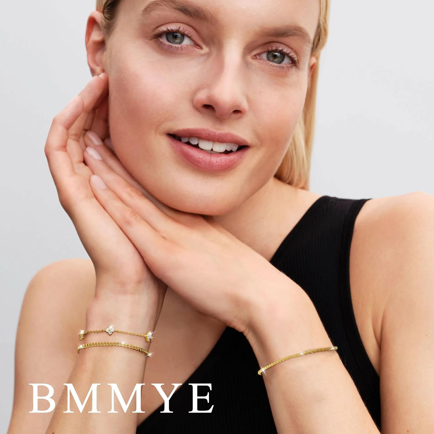 BMMYE Set of 3 Women's Bracelets, 925 Sterling Silver, Hypoallergenic, Adjustable, 14K Gold Plated with Cubic Zirconia Bracelets Set, Birthday Jewellery Gift for Women – Bild 2