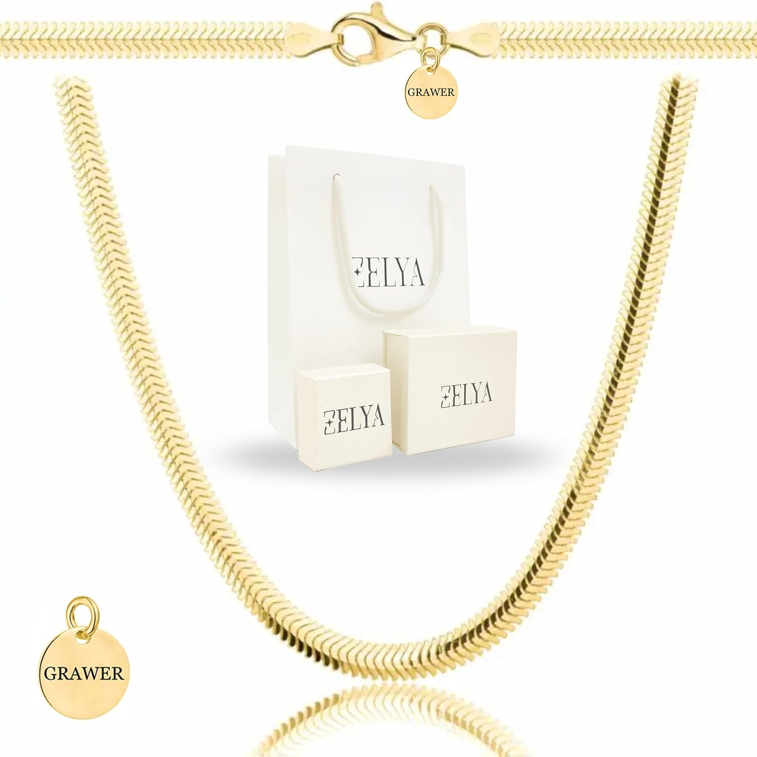 ZELYA Gold chain 925/585 women's snake chain 3.5-4.3 mm wide, 45-60 cm length, necklace gold choker gold snak, golden chain personalised, real silver jewellery gift set