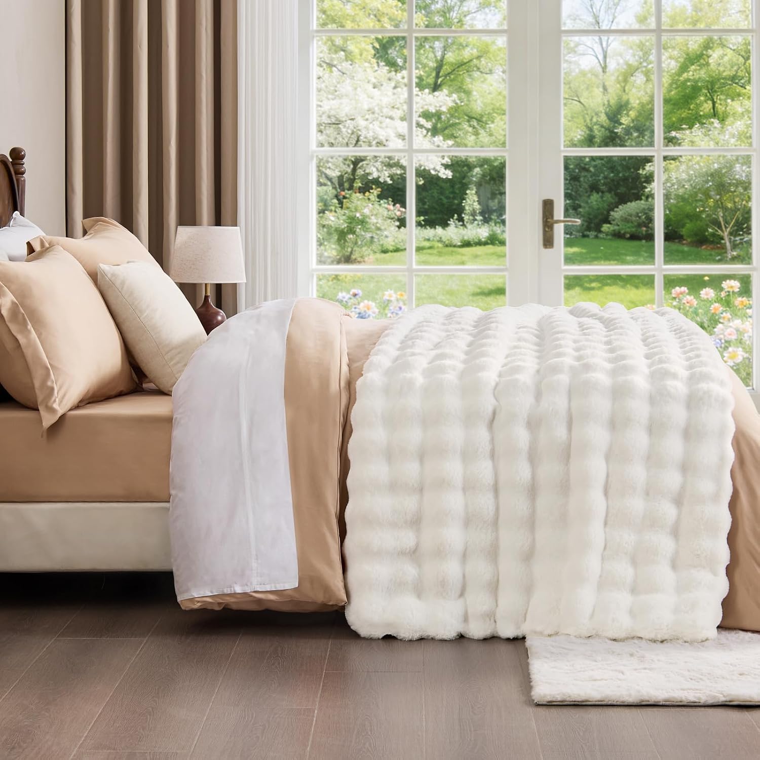 BEDELITE Bubble Faux Fur Cuddly Blanket Fluffy Blanket 150 x 200 cm Cream – Bild 7