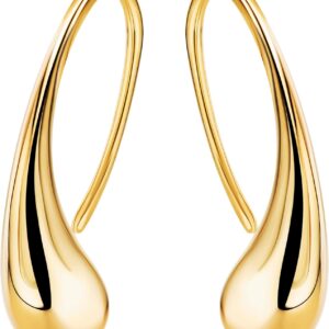 MIORE Earrings 925 Silver, 18 K Gold Plated, Modern Water Drop Ear Hooks, Earrings Silver 925 Hanging Gold-Plated, Hypoallergenic Earrings, Jewellery Women, Silver Jewellery in High-Quality Jewellery Box