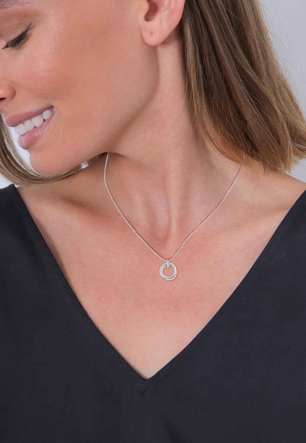 Elli DIAMONDS Halskette Damen Kreis Trio Anhänger mit Diamant (0.025 ct.) in 925 Sterling Silber – Bild 5