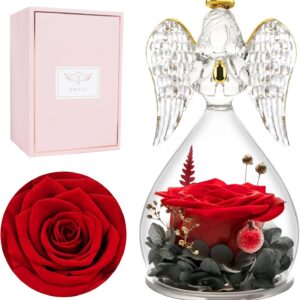 Miofula Eternal Rose Gifts for Mum, Infinity Roses Gifts for Women, Guardian Angel Birthday Gift for Women, Flowers Glass Angel Mum Grandma Girlfriend Gift Christmas Anniversary Gift for Her