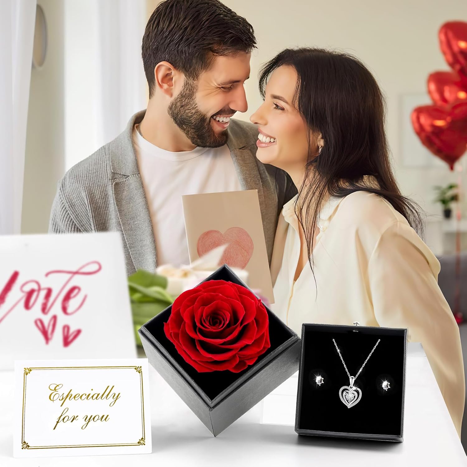 Miofula Eternal Rose Gifts for Women, Infinity Rose Box with Heart Necklace Earrings Silver 925, Flower Chain Birthday Gift for Women, Mum, Grandma, Girlfriend Gift, Christmas, Birthday, Anniversary – Bild 6