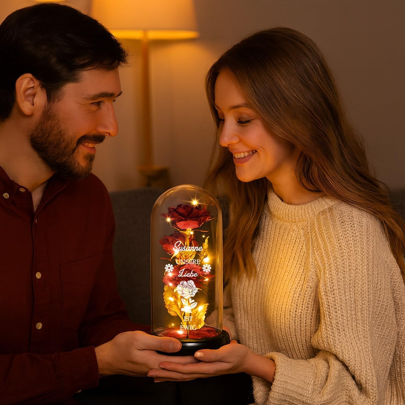 Maverton Red Eternal Rose with LED Lighting in Glass with Engraving – Bild 4