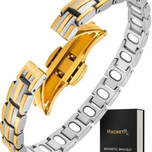 MagnetRX EllipseMAX Women's Magnetic Bracelet - 5x Strength, 5000 Gauss Magnetic Bracelet Women's Titanium Jewellery, Designed in the USA, Patent Pending, Adjustable (Silver/Gold)
