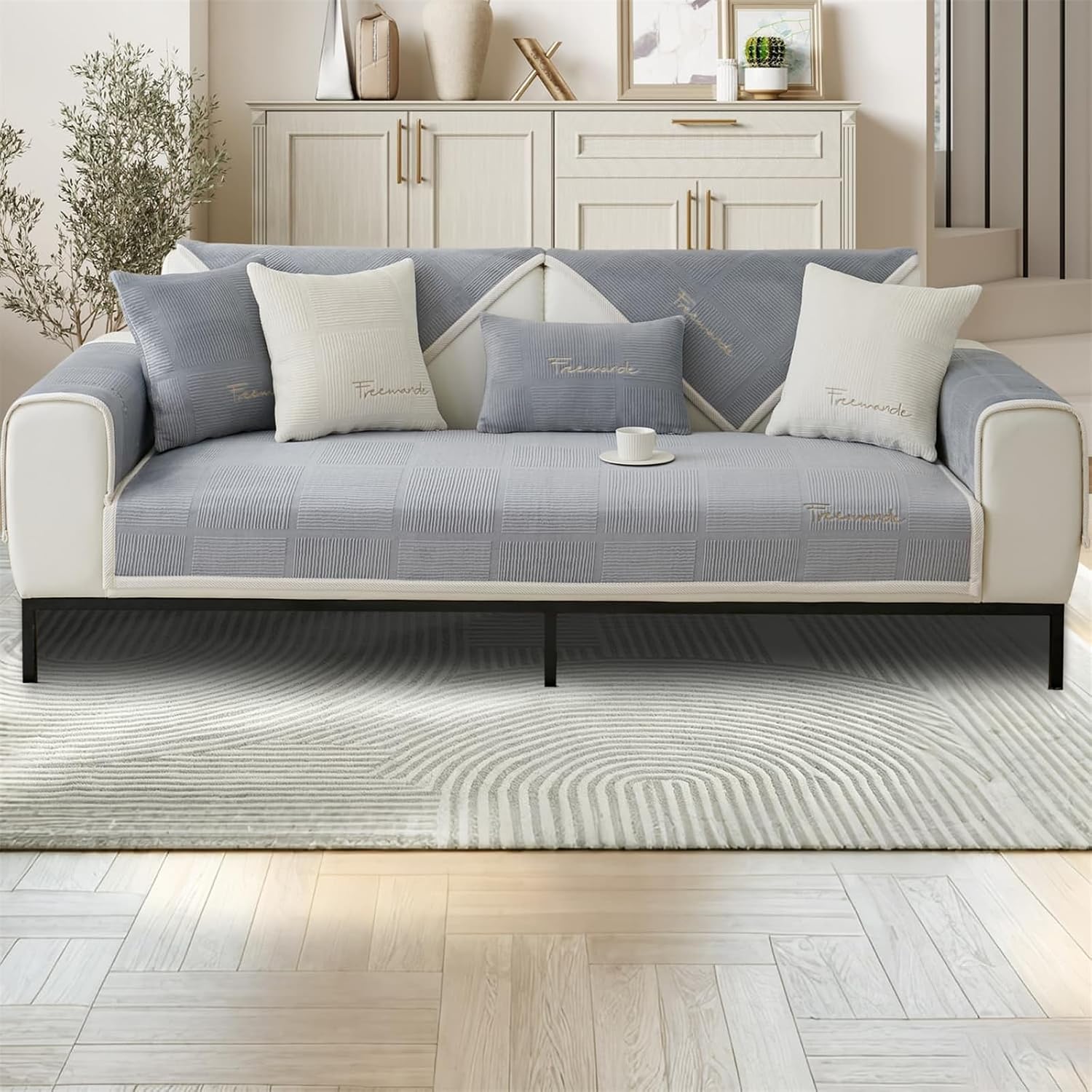 LINGKY Couch Cover, Sofa Cover, 1-/2-/3-/4-Seater, L-Shaped, Corner Sofa Cover, Sofa Covers for Seats, Non-Slip Sofa Protector, Universal Sofa Throw (Grey, 90 x 160 cm, Rectangular) – Bild 3