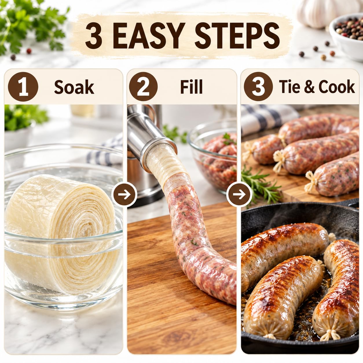 Nikou Sausage Casing, 2-Layer 8 m Edible Drying Sausage Casing, Non-Toxic, Edible Raw Sausage Casing, for Aromatic Homemade Sausages, Ham – Bild 4