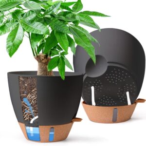 T4U Self-Watering Pot 25 cm Set of 2 Flower Pot for Balcony, Black