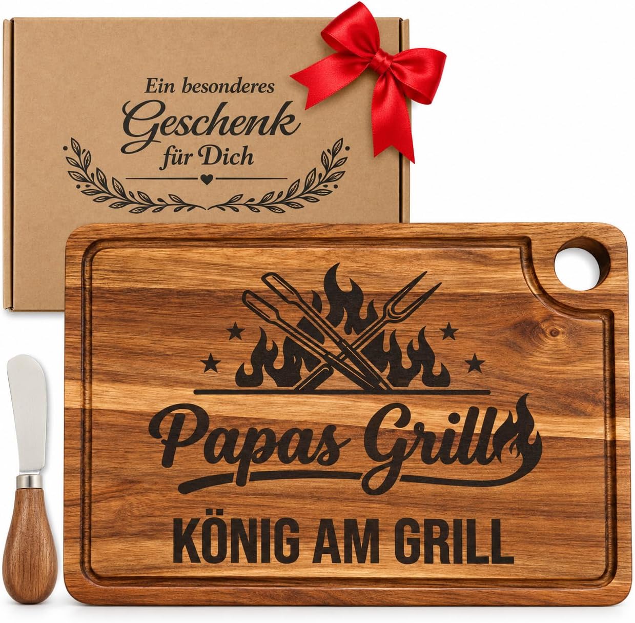 Papa Gifts - Acacia Wood Chopping Board with Cheese Knife, Dad Gift Birthday, Father's Day Gift for Dad, Dad Gift Christmas, Christmas Gifts for Dad