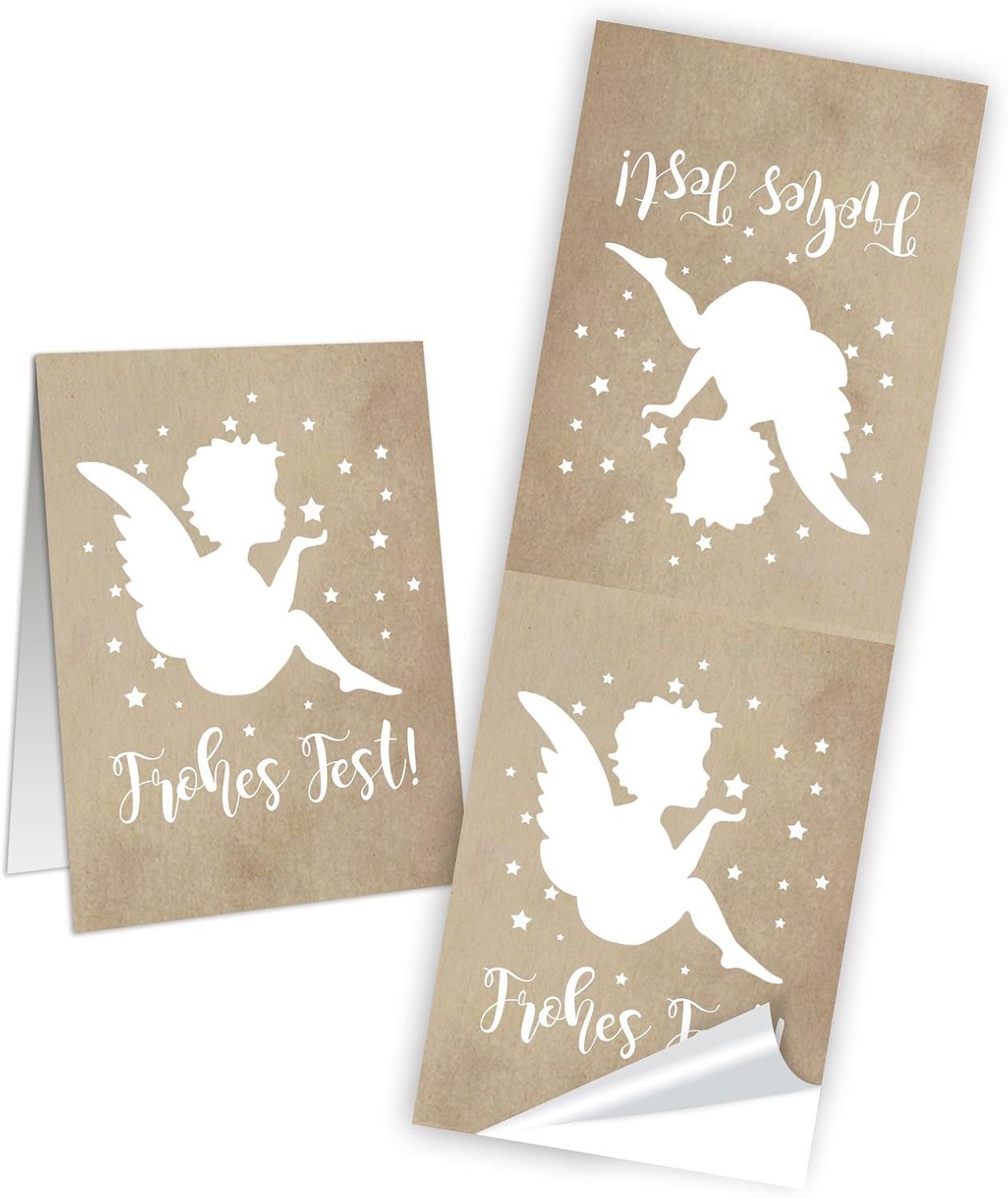 Logbuch-Verlag 25 Small White Paper Bags Christmas Beige Angel 7 x 4 x 20.5 cm Stickers Pastry Food Cookies Chocolates Packaging for Filling – Bild 2