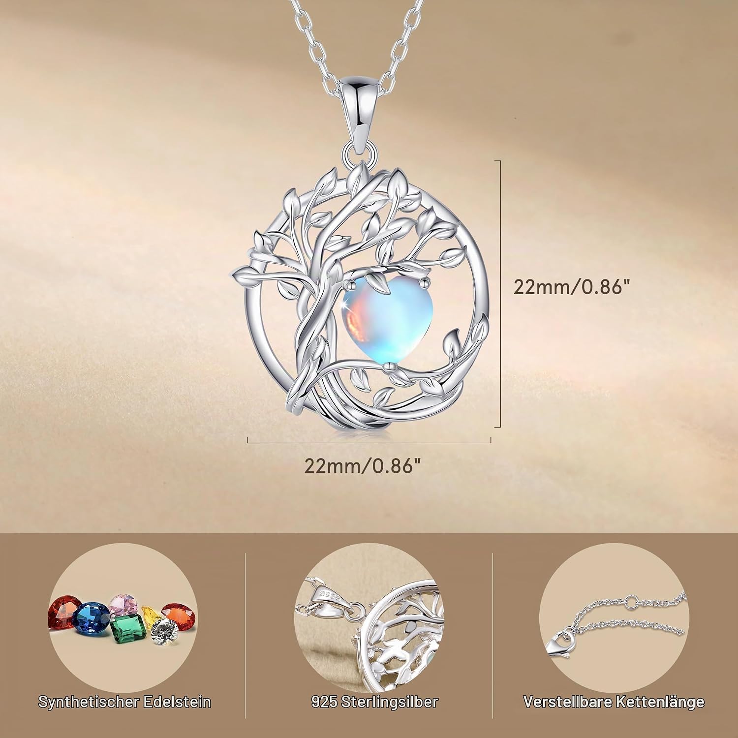 FANCIME Tree of Life Birthstone Necklace for Women 925 Sterling Silver Tree of Life Birthstone Pendant Necklace Jewellery Gifts for Women Girls Chain Length: 40 + 5 cm – Bild 3