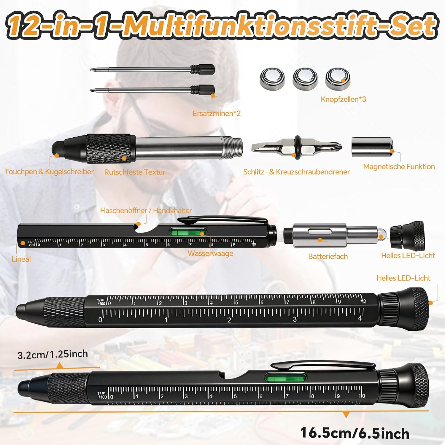 Gifts for Men, 12 in 1 Multitool Ballpoint Pen Gadget, Gift Ideas for Him Husband Dad, Multifunctional Pen Tool, Practical Men's Gifts for Birthday, Father's Day & Christmas – Bild 2