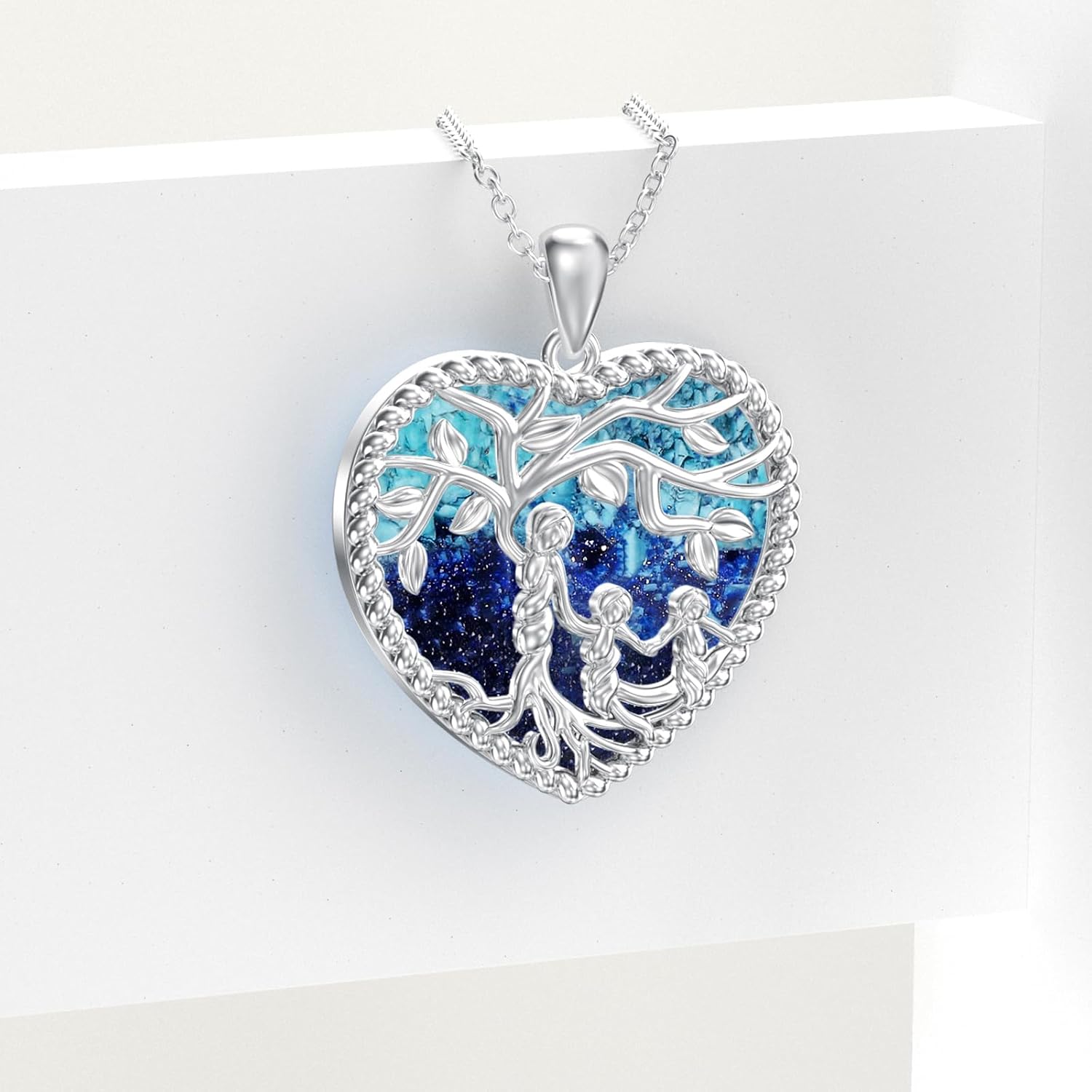 Women's Tree of Life Necklace 925 Sterling Silver Mother Children Daughter Son Tree of Life Family Heart Pendant Jewellery Gifts for Mum Girls – Bild 2