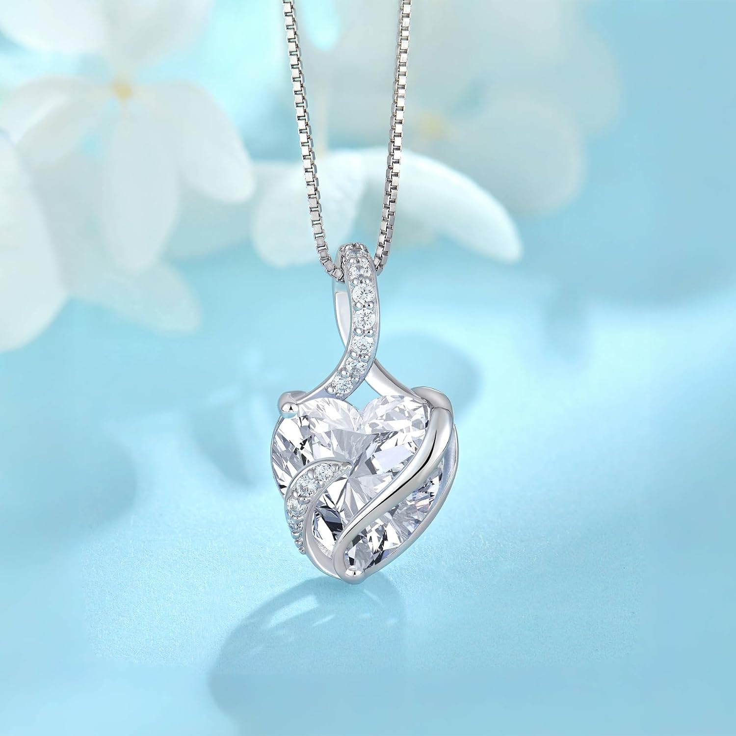 FJ Heart Birthstone Necklace Women's 925 Sterling Silver Infinity Necklace Jewellery Gifts for Women Mother Girlfriend Mum – Bild 4
