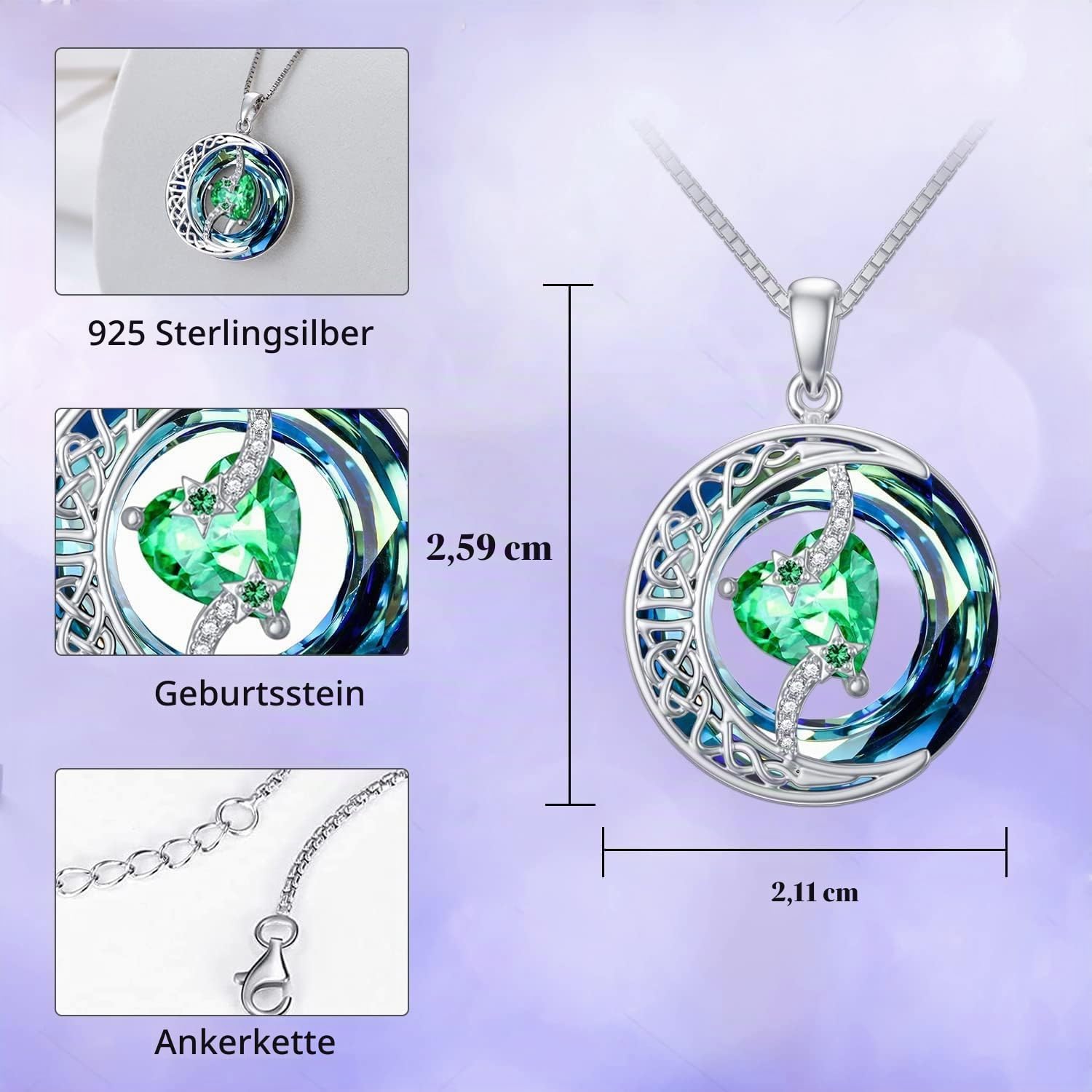 TOUPOP Kette Damen Herz Geburtsstein Sterling Silber Schmuck Geschenk – Bild 4