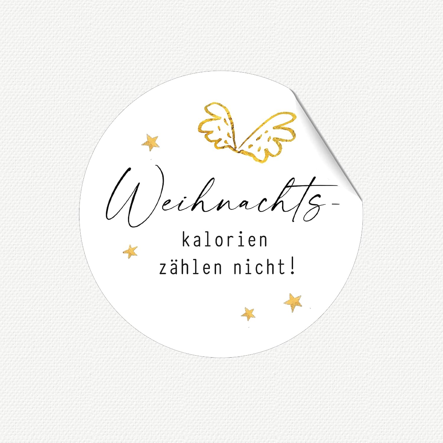 12 Stickers Labels "Christmas Calories Don't Count" Gold-Coloured Wings on White 60 mm Diameter – Bild 4