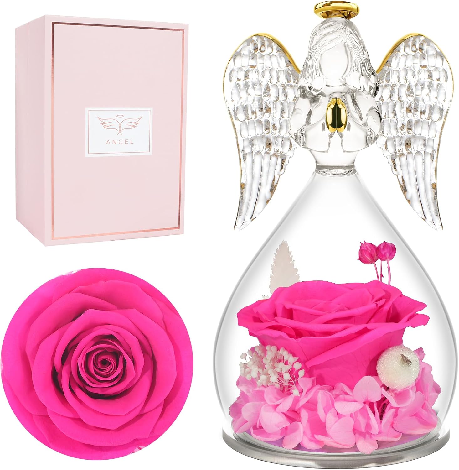 Miofula Eternal Rose Gifts for Women, Angel Figure Birthday Gift for Mum, Flowers Guardian Angel Women Gift, Infinity Roses Gifts for Mum, Mother, Grandma, Girlfriend, Gift, Anniversary, Christmas