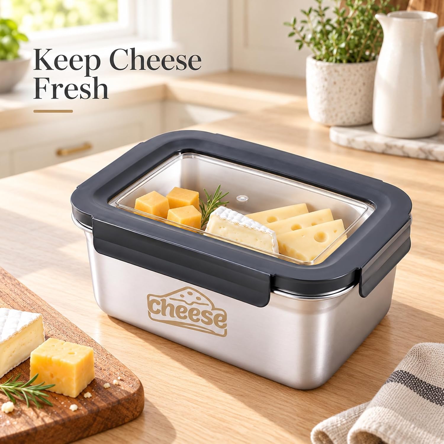 Cheese Box Fridge Stainless Steel with Lid and Viewing Window for Cheese – Bild 5