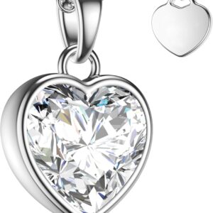 Amoonic Heart Necklace 925 Silver / Gold Plated I Women's Necklace Adjustable 45-50 cm with Heart Pendant Necklace Women's with Heart I Real Silver Chain with Stone Women Jewellery Gift for Her Mum