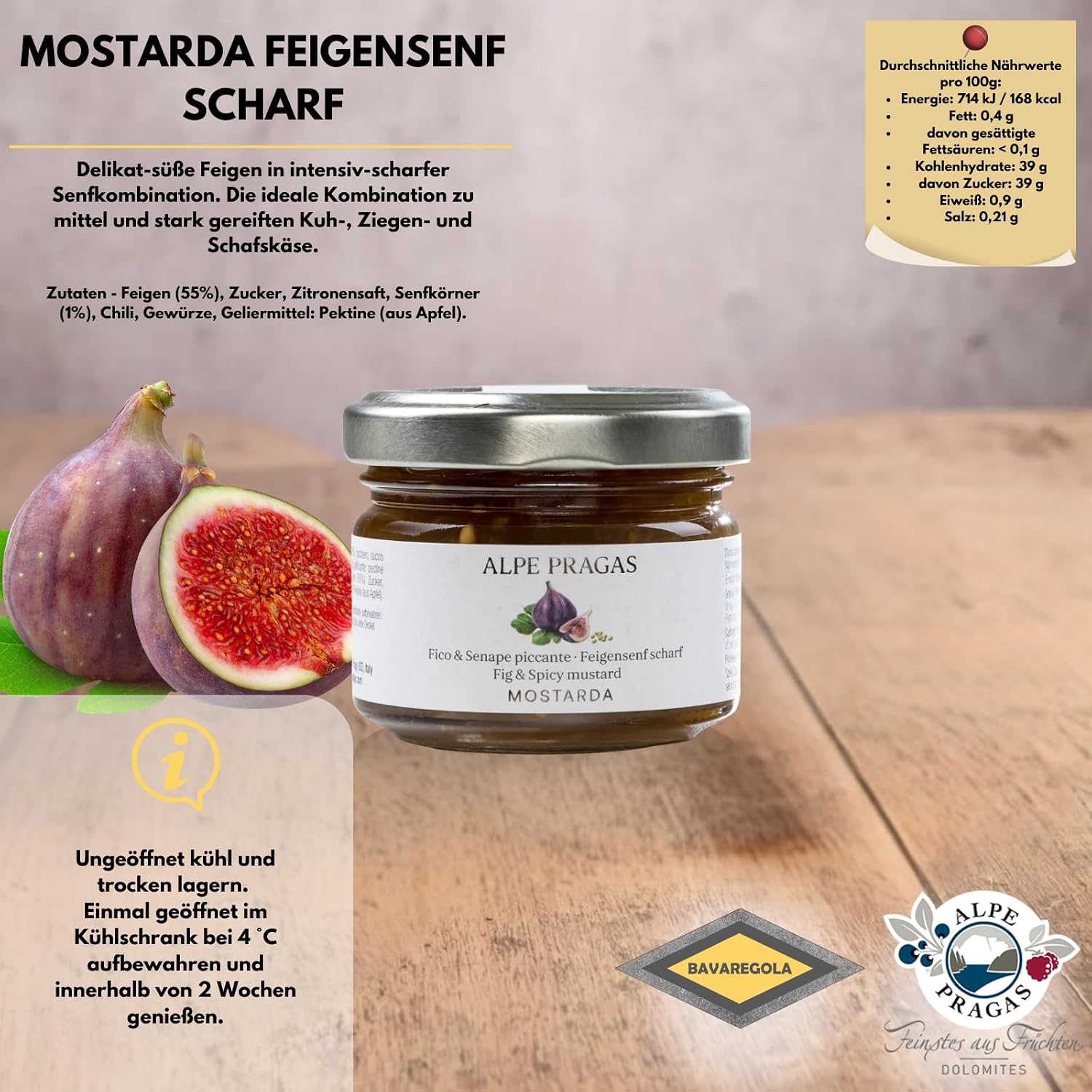 BAVAREGOLA South Tyrolean Cheese Gift Box – Gift Basket Filled with 5 Cheese Variations, Fig Mustard & Shaker Bread – Enjoyment Gift for Men and Women – Bild 8