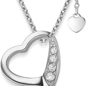 AMOONIC Heart Necklace 925 Silver / Gold Plated I Women's Necklace 45-50 cm with Heart Pendant I Women's Necklace with Heart I Real Silver Chain with Stones Women Jewellery Gift for Her Mum Girlfriend