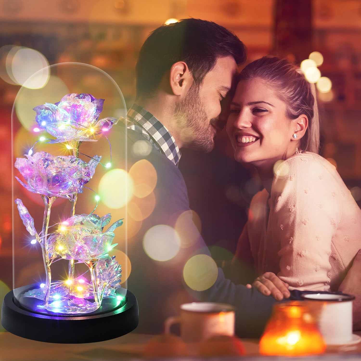 Touloube Gifts for Women, Infinity Roses in Glass with Light, Beauty and the Beast Rose Galaxy Rose Flower Gift, Beautiful Gifts for Mum, Grandma, Women, Birthday – Bild 5