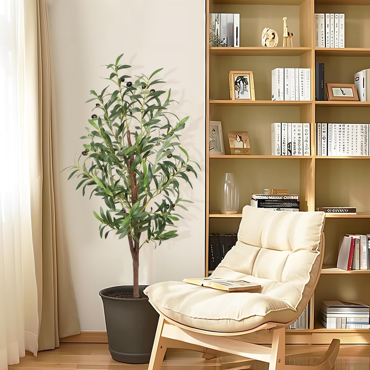 Artificial Olive Tree, 150 cm, Artificial Plant Like Real with Pot & Thicker Trunk - More Leaves & Olives, Care Free. Ideal as Artificial Tree Indoor, Decorative Tree for Living Room, Office, Shop – Bild 9