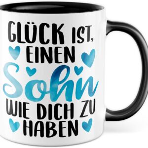 Mug Son Gift, Glück ist einen Sohn wie dich zu haben Gift Idea Coffee Mug with Saying Heartful Coffee Mug Father Mother Tea Cup Loving Love Children (Sohn)