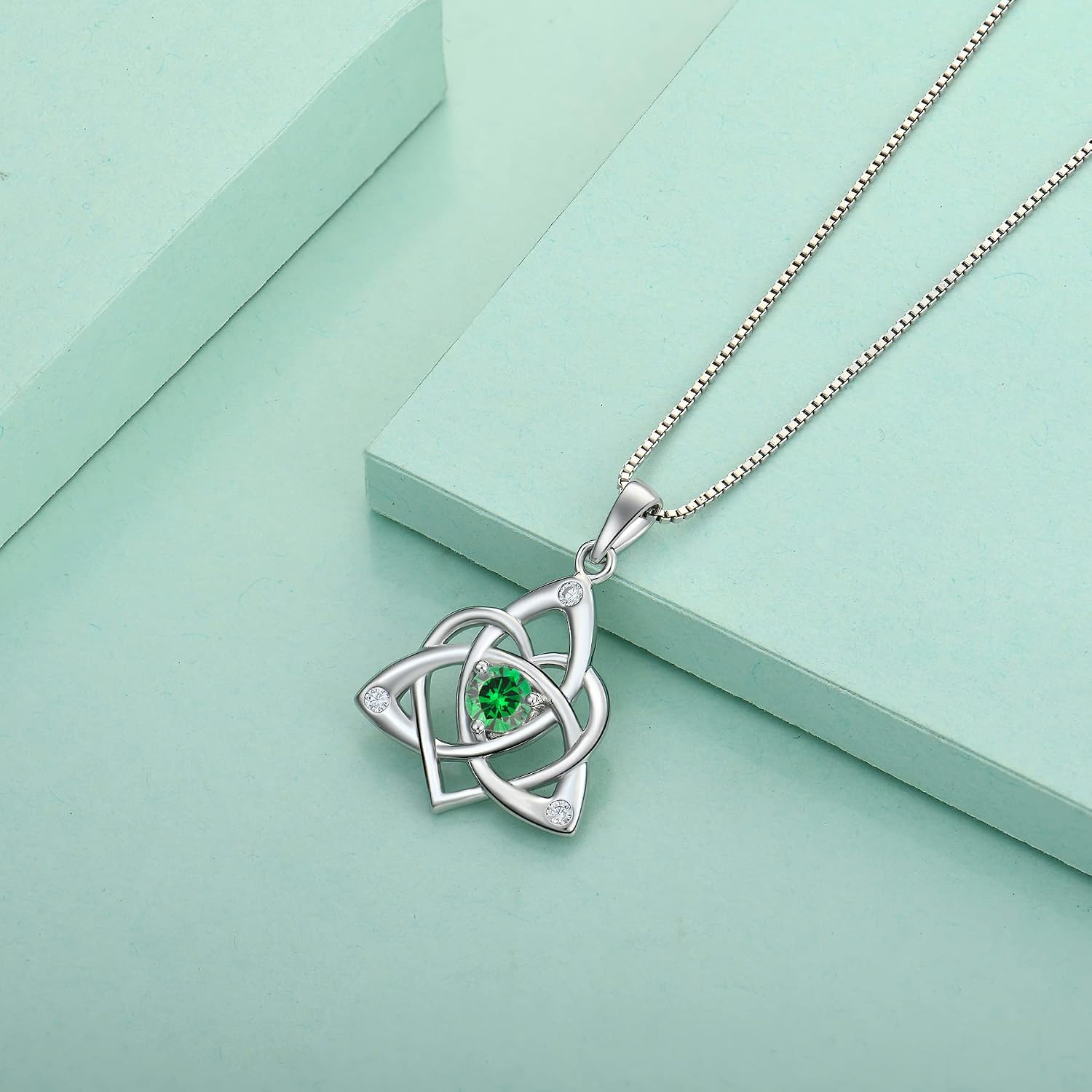 Starchenie Celtic Knot Necklace 925 Sterling Silver Heart 3A Birthstone Necklace for Women – Bild 3